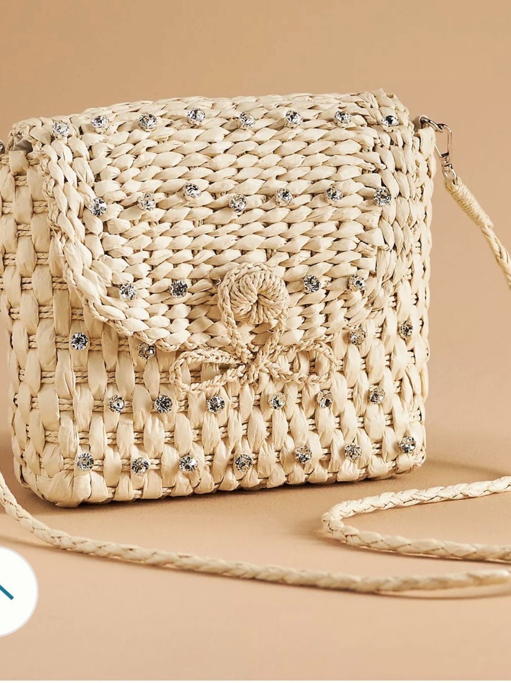 Anthropologie Embellished Straw Crossbody Bag
